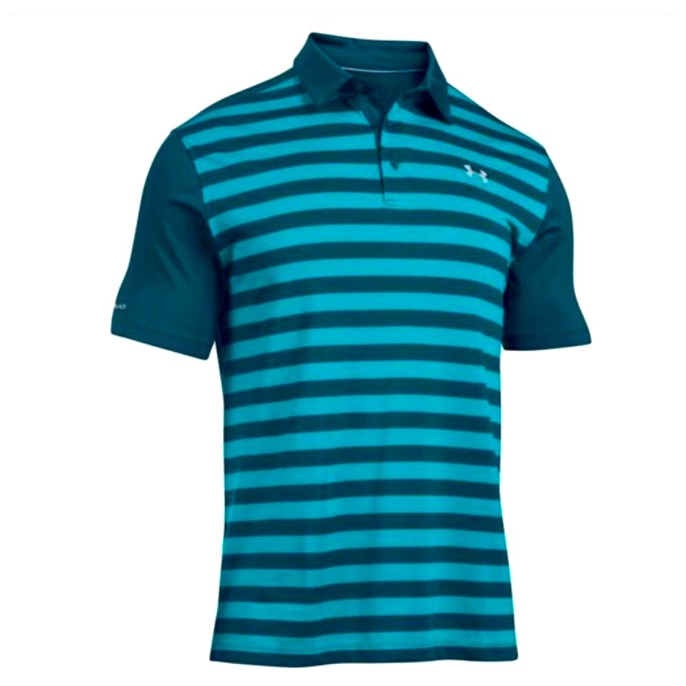 Under Armour Colorblock Tempo Polo Shirt Blue Green Stripes Size 3XL